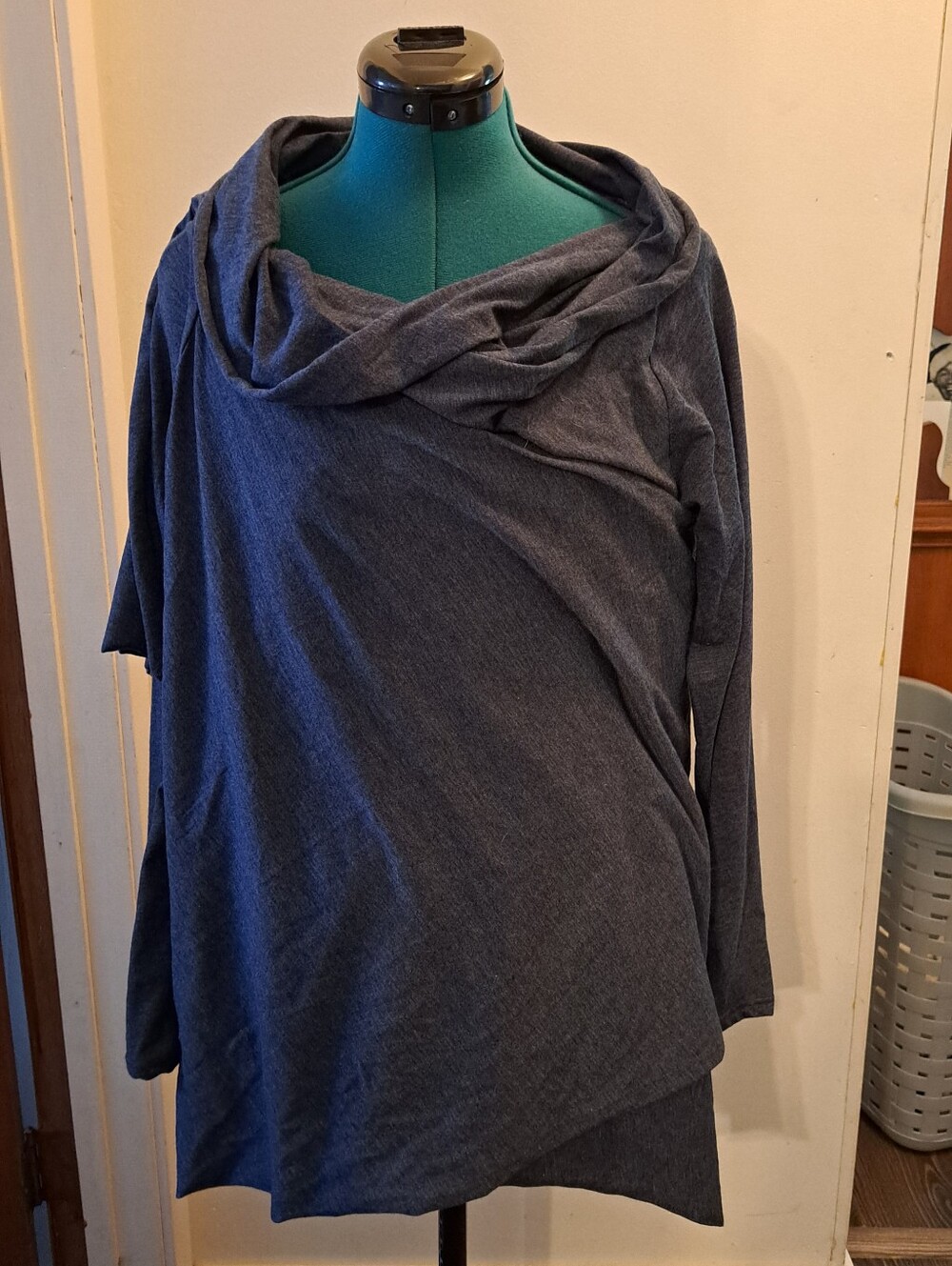 Cozy Draped Neck Long Sleeve Top - Slate Blue